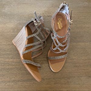 SEYCHELLE’S Stripe Snakeskin Wedges